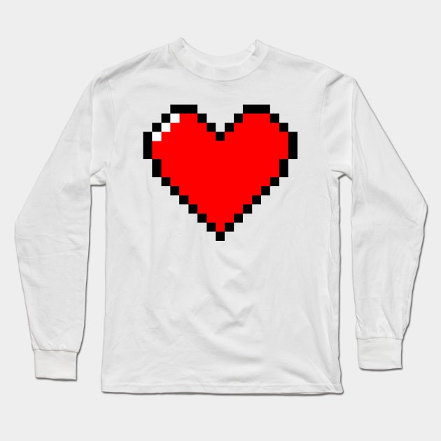 Pixelated gamer retro heart Long Sleeve T-Shirt by Playfulfoodie